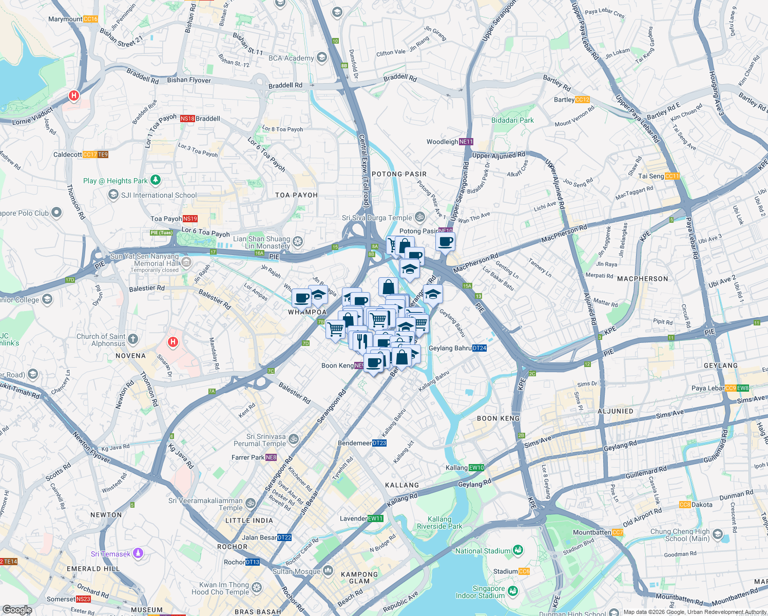 map of restaurants, bars, coffee shops, grocery stores, and more near in Singapore
