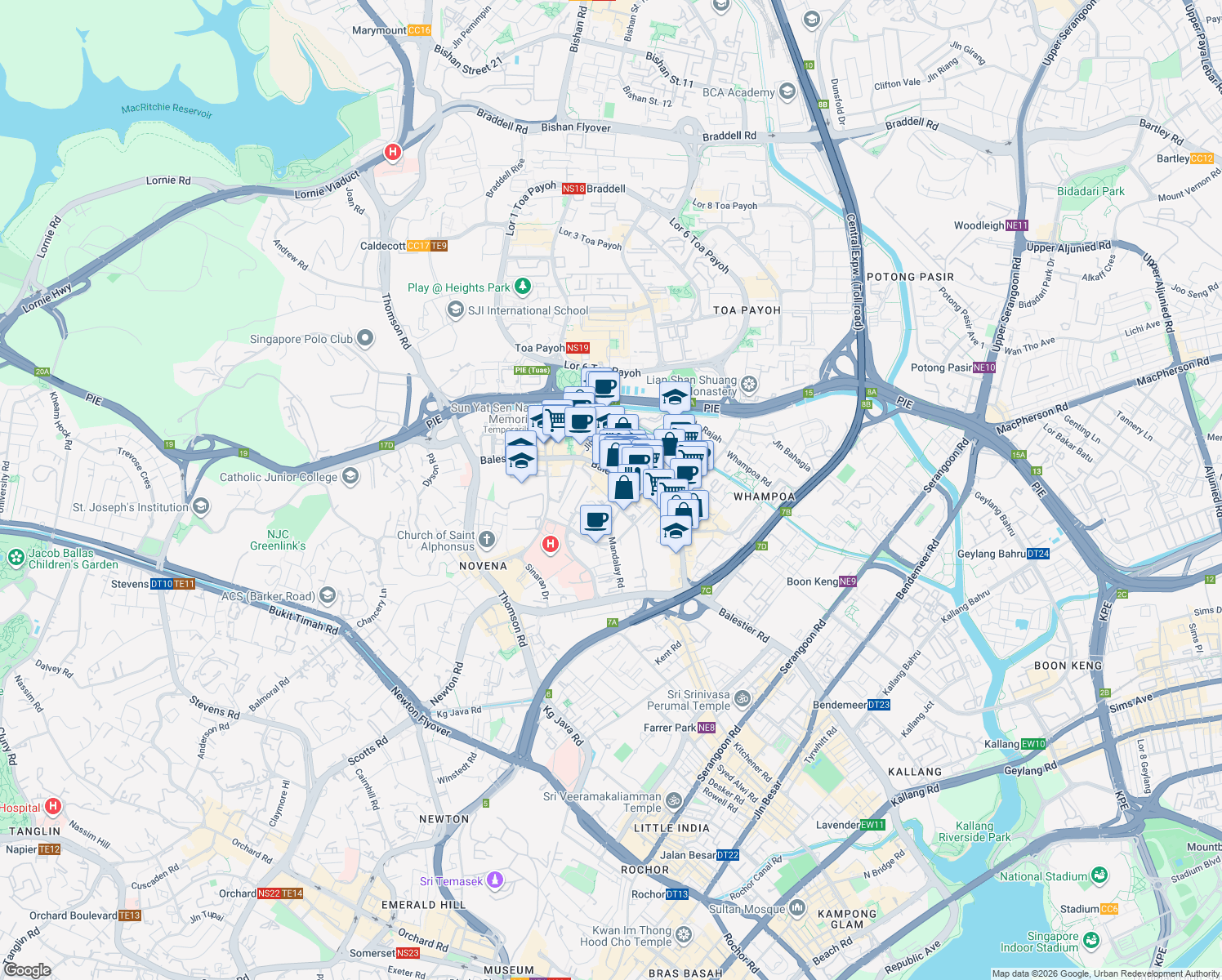 map of restaurants, bars, coffee shops, grocery stores, and more near in Singapore