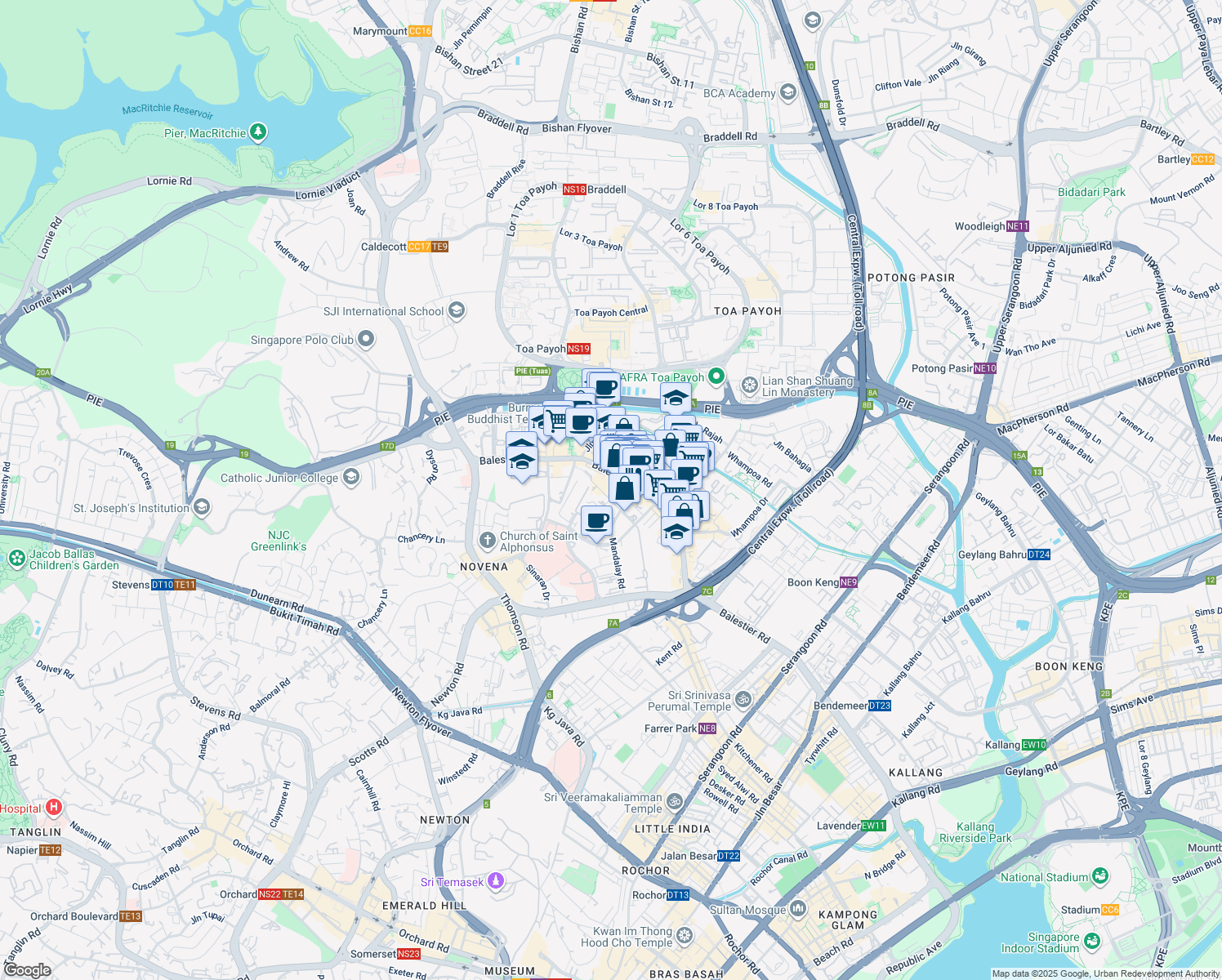 map of restaurants, bars, coffee shops, grocery stores, and more near in Singapore