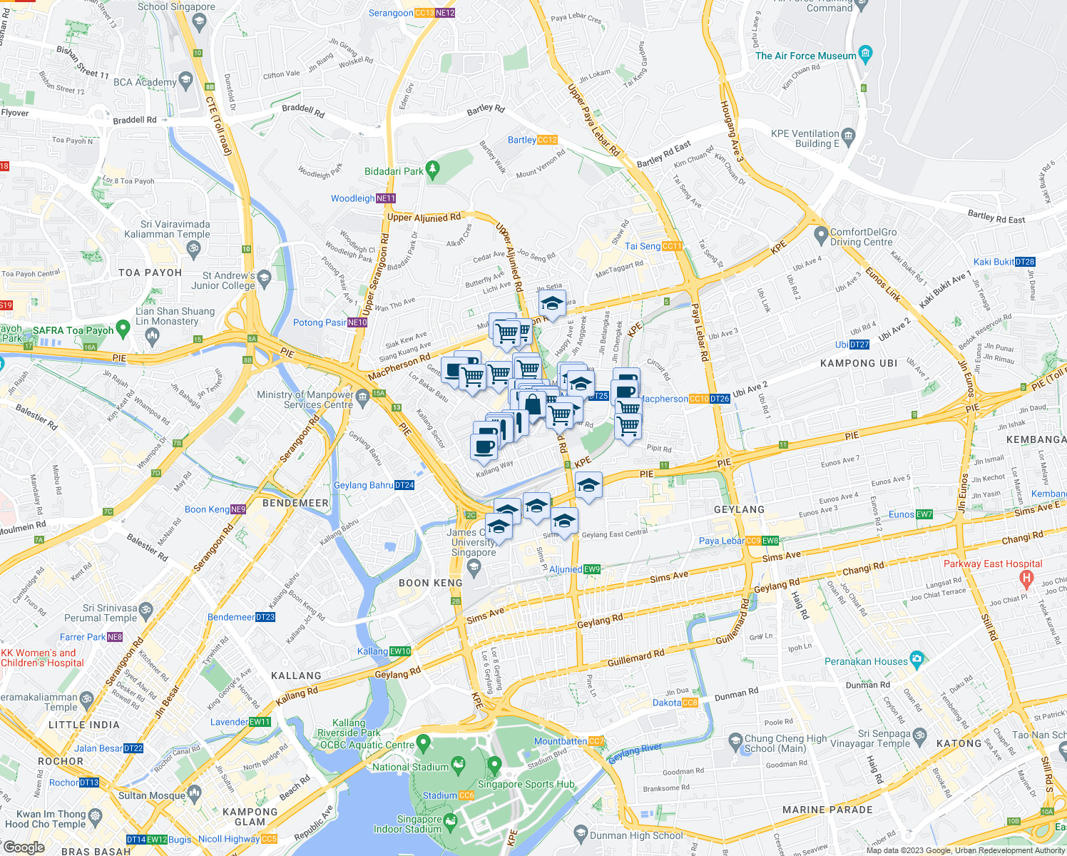 map of restaurants, bars, coffee shops, grocery stores, and more near in Singapore
