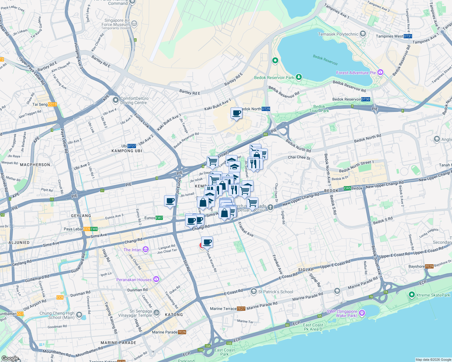map of restaurants, bars, coffee shops, grocery stores, and more near in Singapore