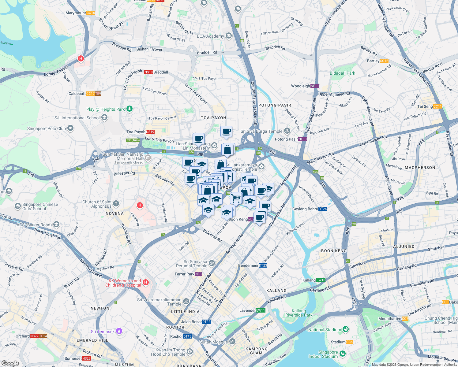 map of restaurants, bars, coffee shops, grocery stores, and more near in Singapore