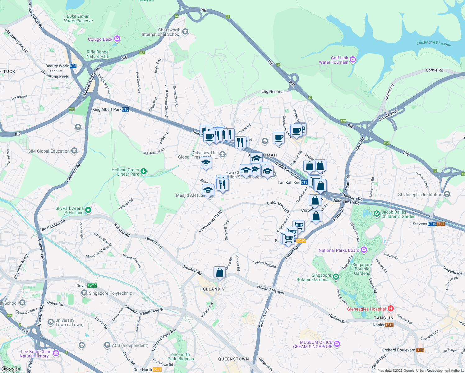 map of restaurants, bars, coffee shops, grocery stores, and more near in Singapore