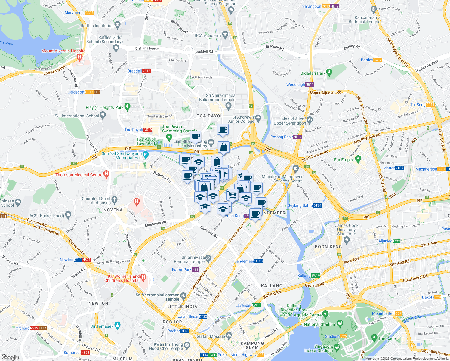 map of restaurants, bars, coffee shops, grocery stores, and more near in Singapore