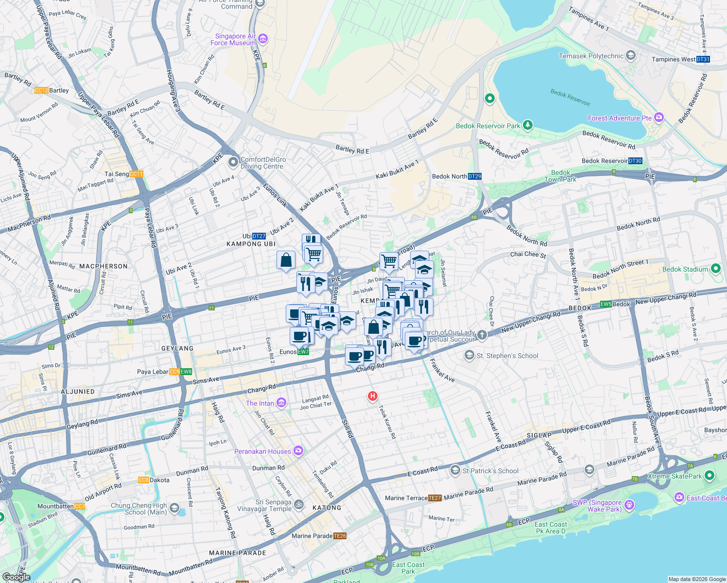 map of restaurants, bars, coffee shops, grocery stores, and more near in Singapore