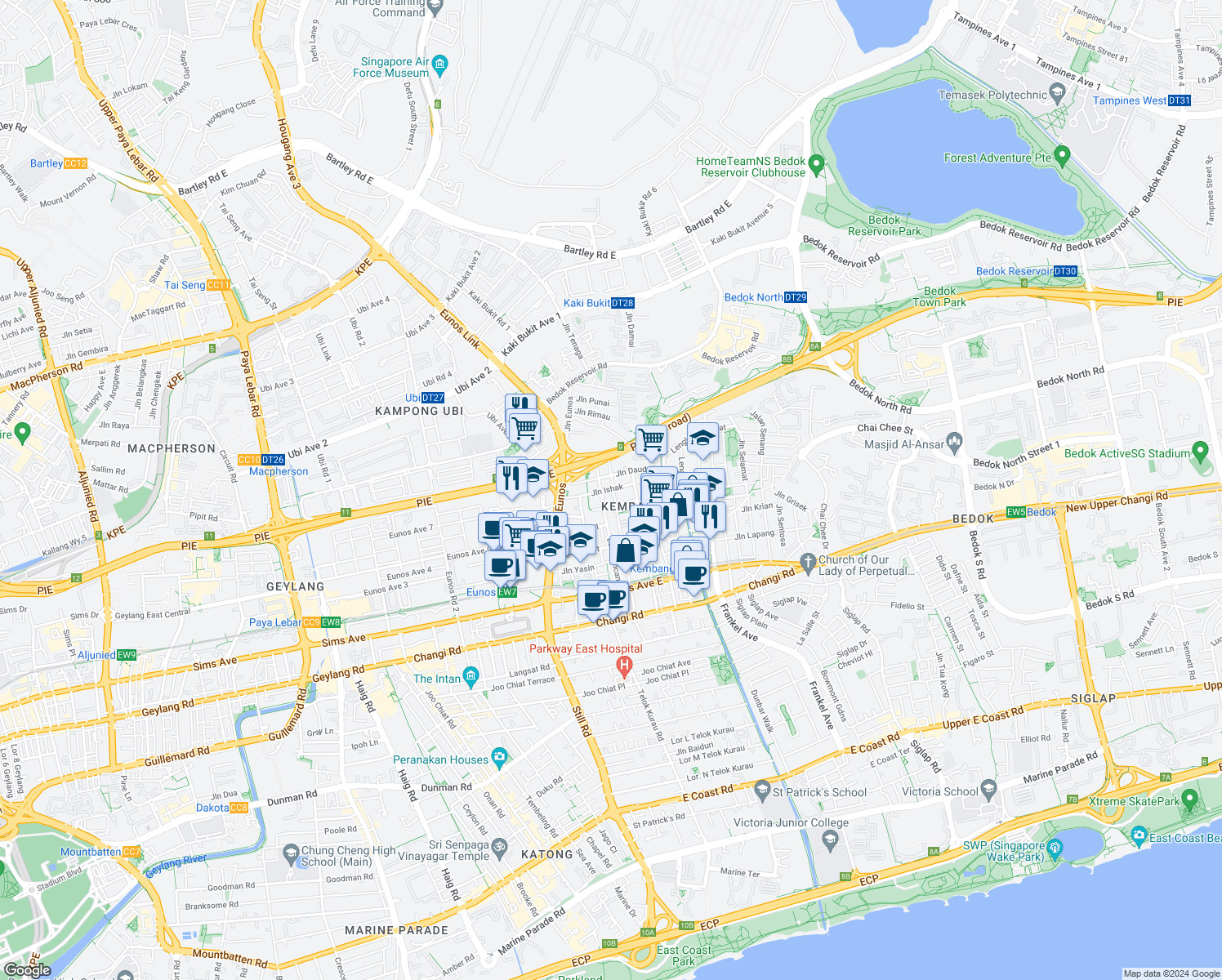 map of restaurants, bars, coffee shops, grocery stores, and more near in Singapore