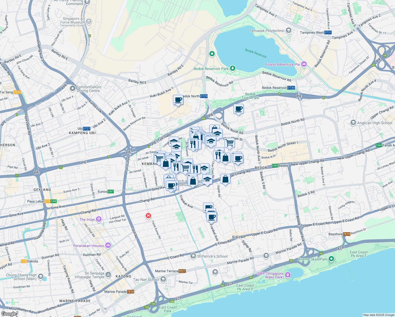 map of restaurants, bars, coffee shops, grocery stores, and more near in Singapore