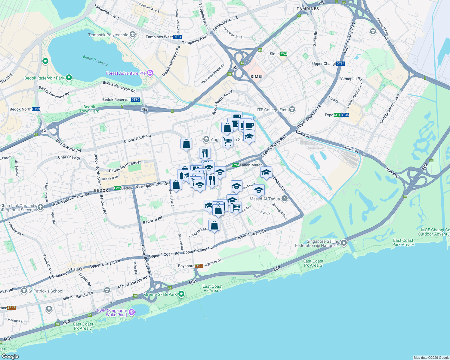 map of restaurants, bars, coffee shops, grocery stores, and more near in Singapore