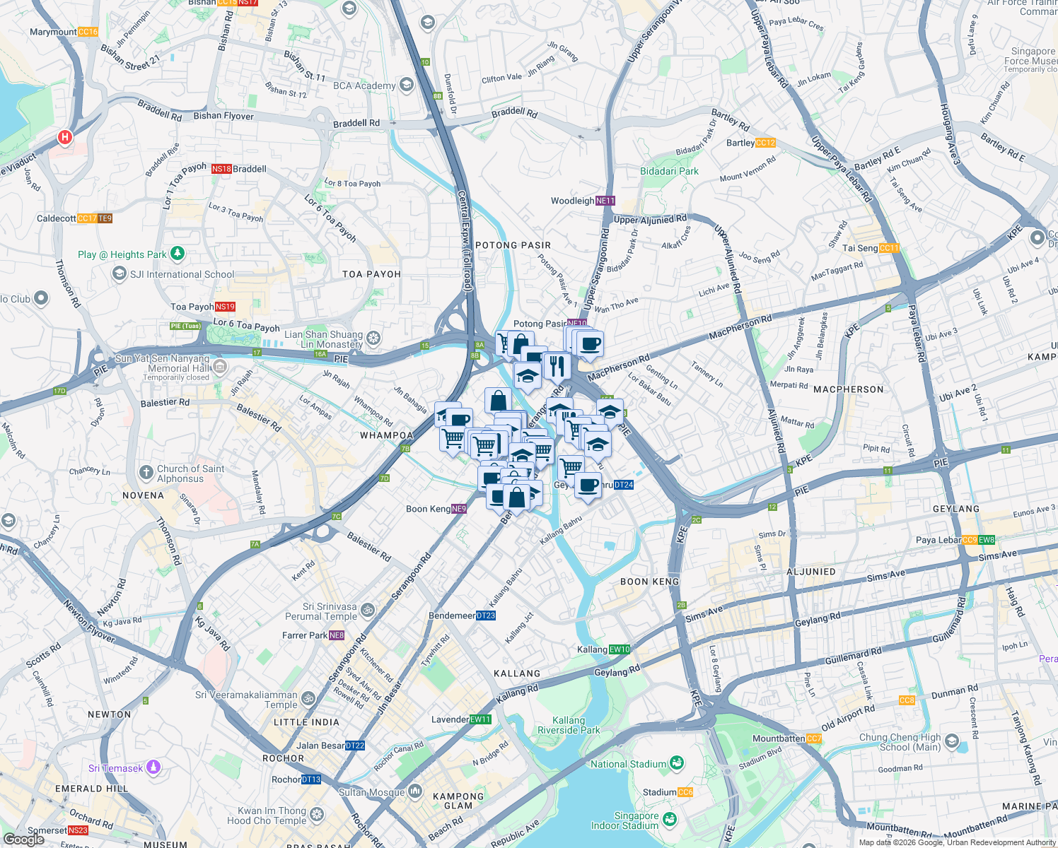 map of restaurants, bars, coffee shops, grocery stores, and more near in Singapore