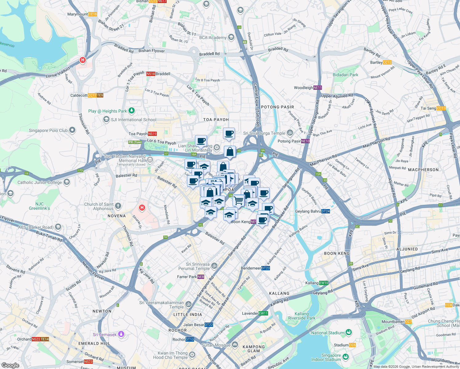 map of restaurants, bars, coffee shops, grocery stores, and more near in Singapore