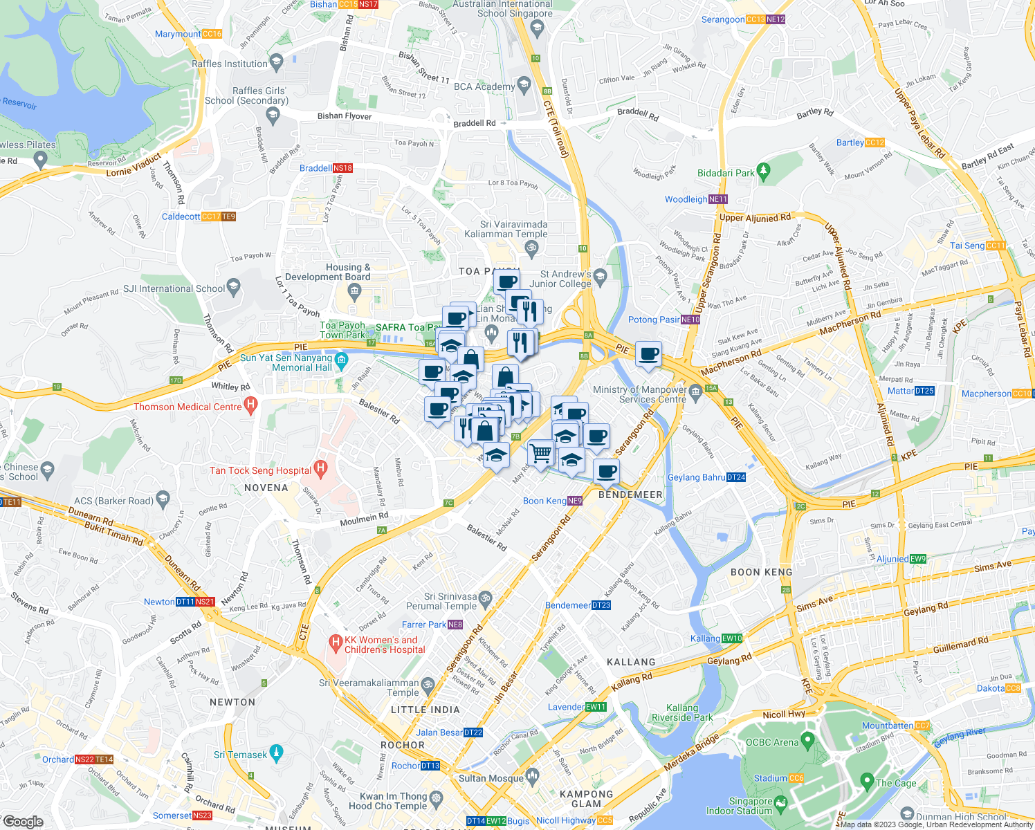 map of restaurants, bars, coffee shops, grocery stores, and more near in Singapore