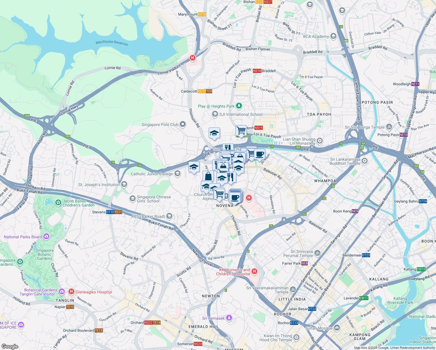 map of restaurants, bars, coffee shops, grocery stores, and more near in Singapore