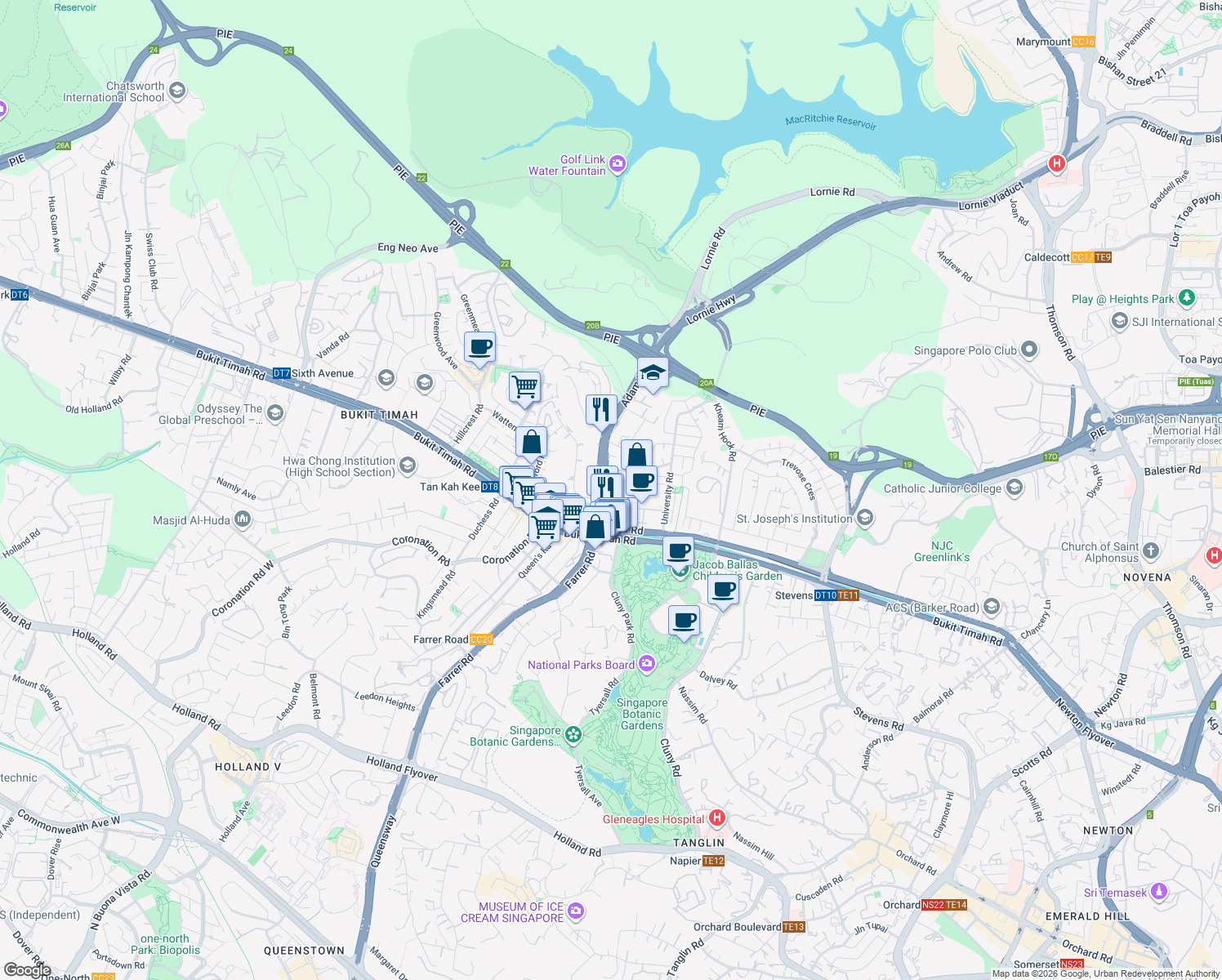 map of restaurants, bars, coffee shops, grocery stores, and more near in Singapore