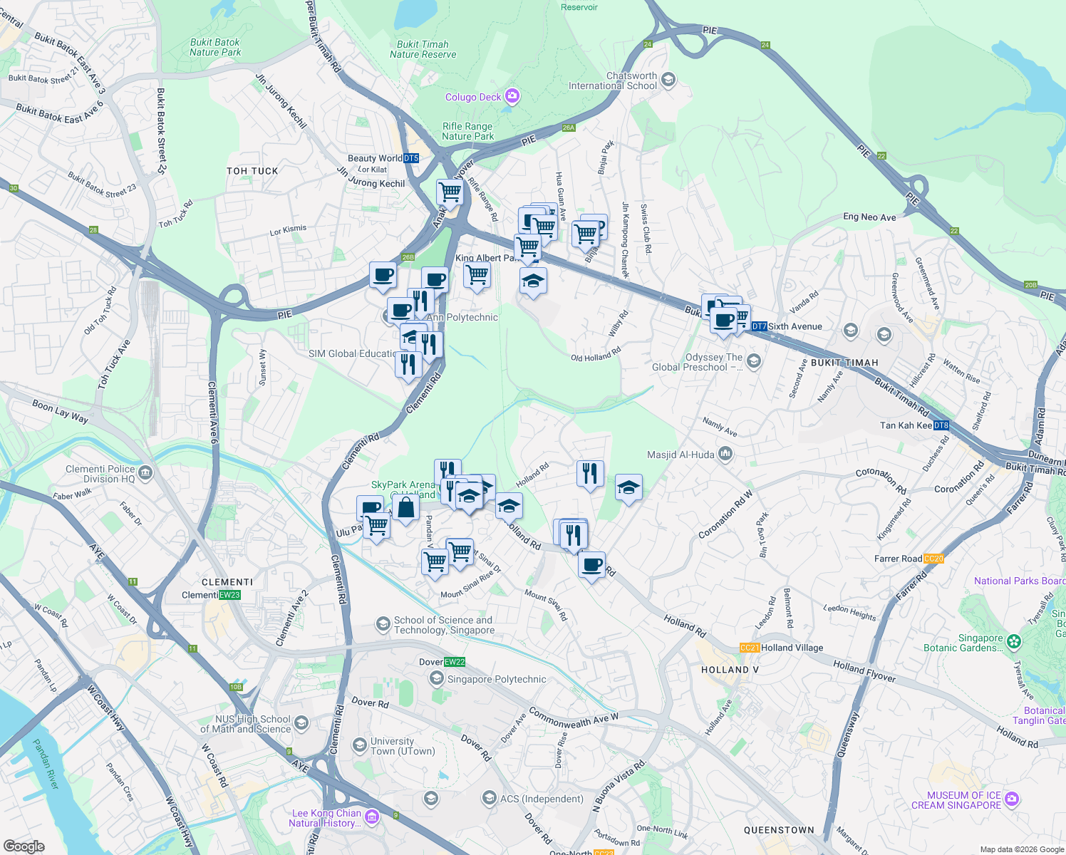 map of restaurants, bars, coffee shops, grocery stores, and more near in Singapore
