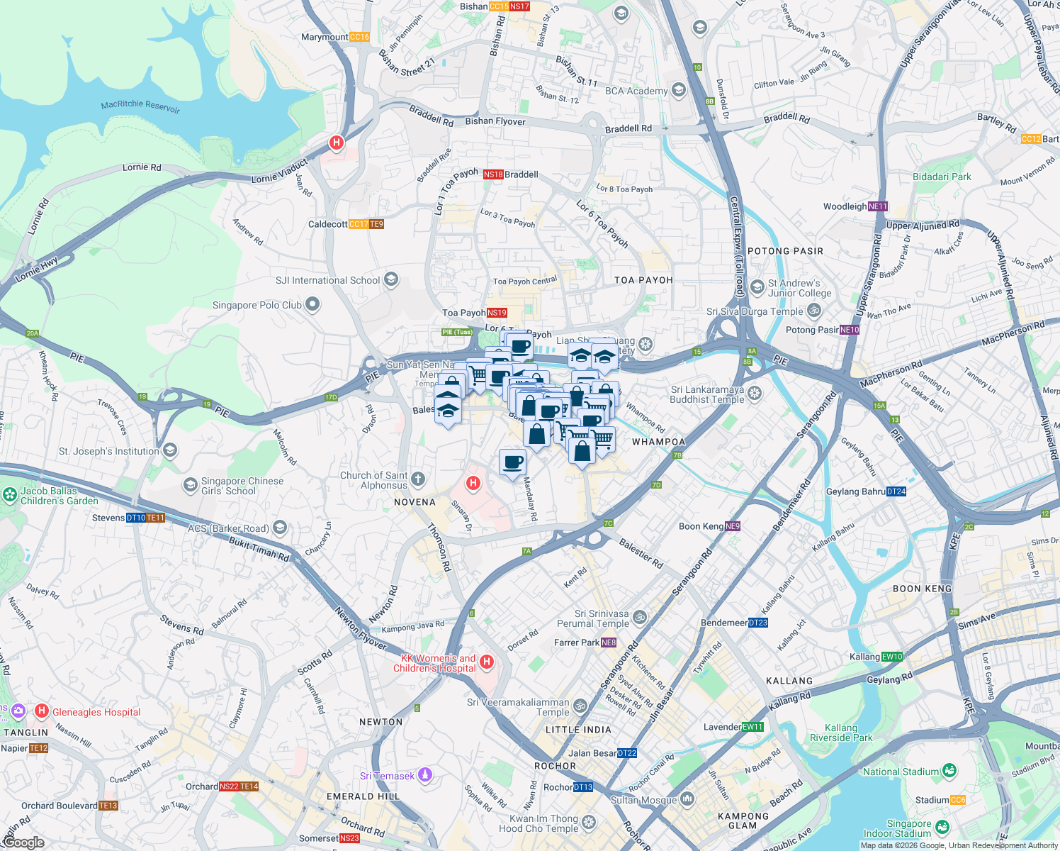 map of restaurants, bars, coffee shops, grocery stores, and more near in Singapore