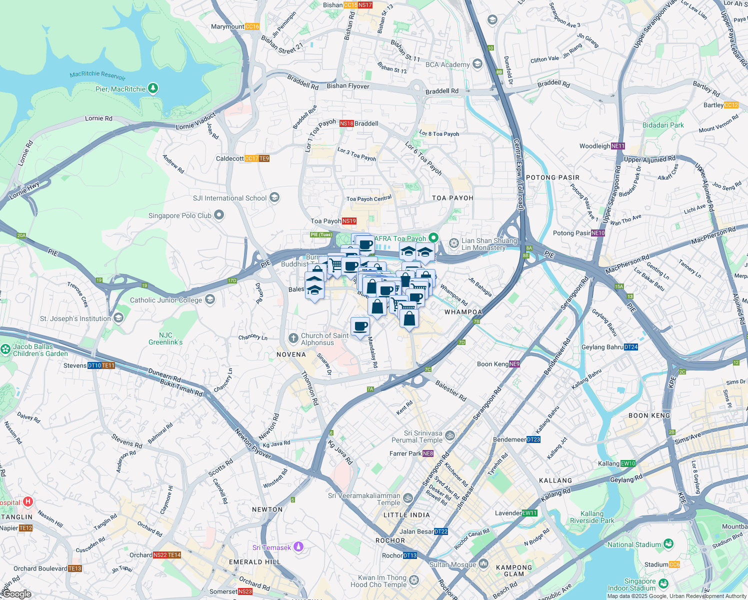 map of restaurants, bars, coffee shops, grocery stores, and more near in Singapore