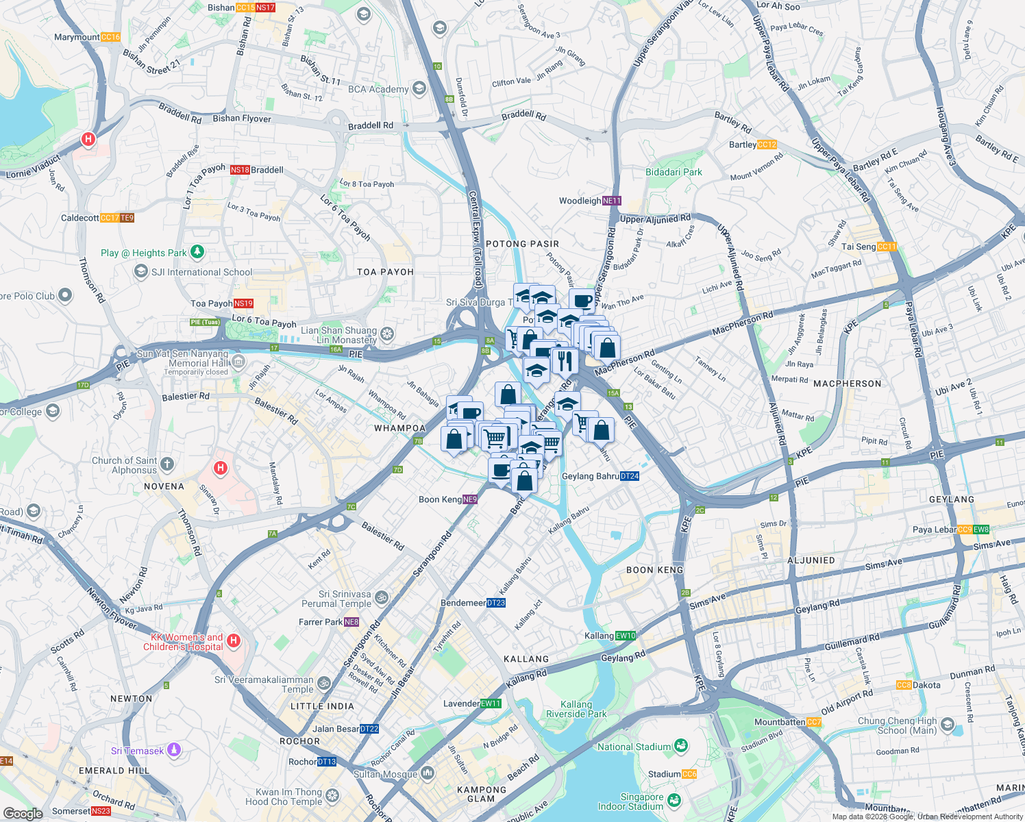 map of restaurants, bars, coffee shops, grocery stores, and more near in Singapore