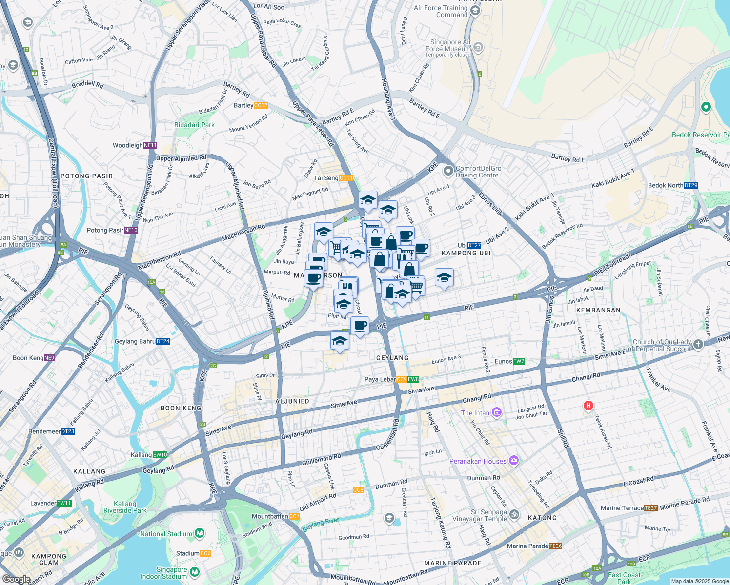 map of restaurants, bars, coffee shops, grocery stores, and more near in Singapore