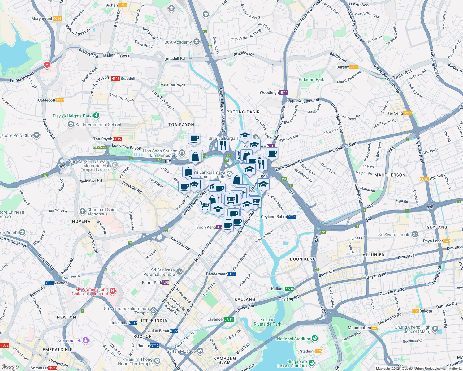 map of restaurants, bars, coffee shops, grocery stores, and more near in Singapore