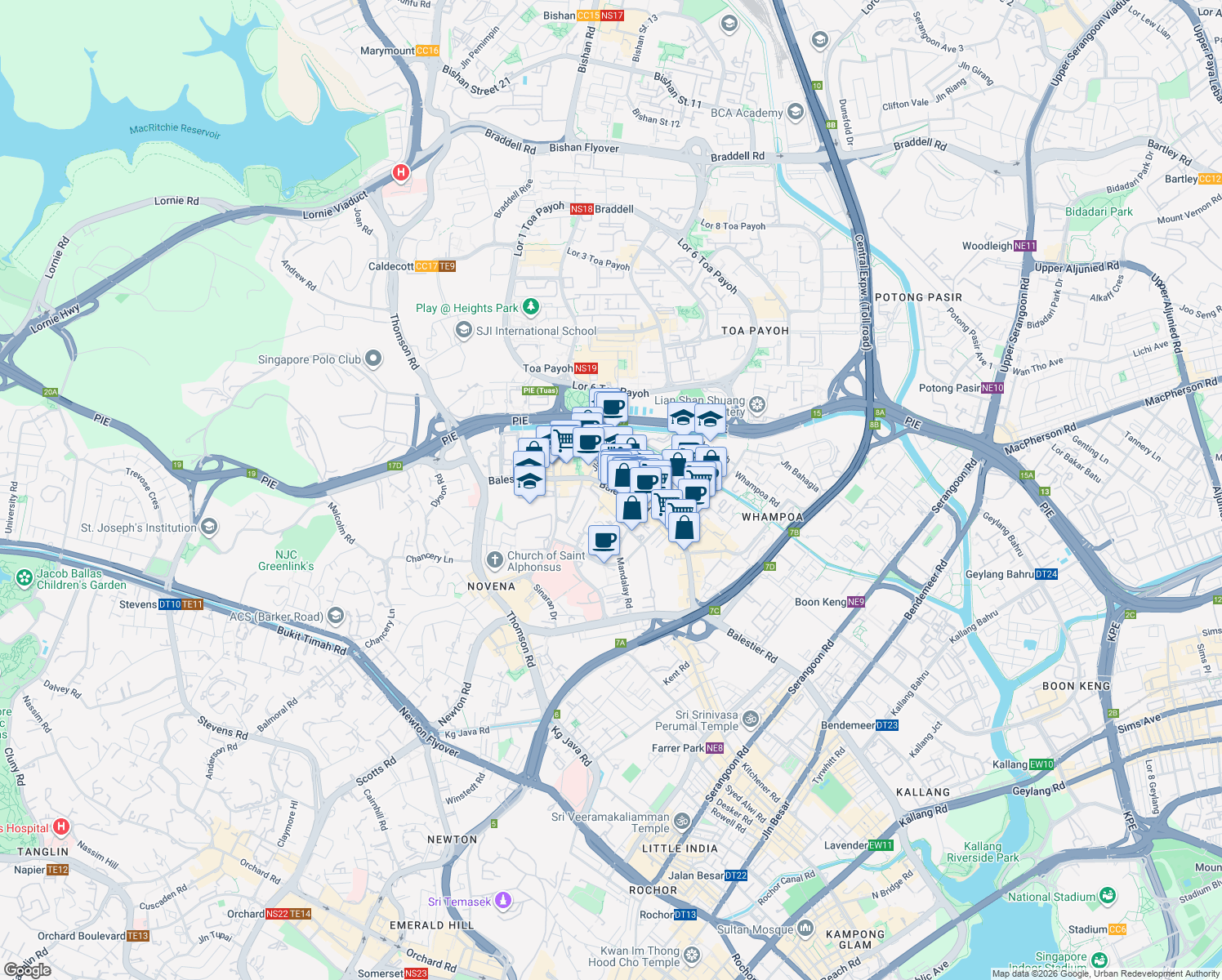 map of restaurants, bars, coffee shops, grocery stores, and more near in Singapore