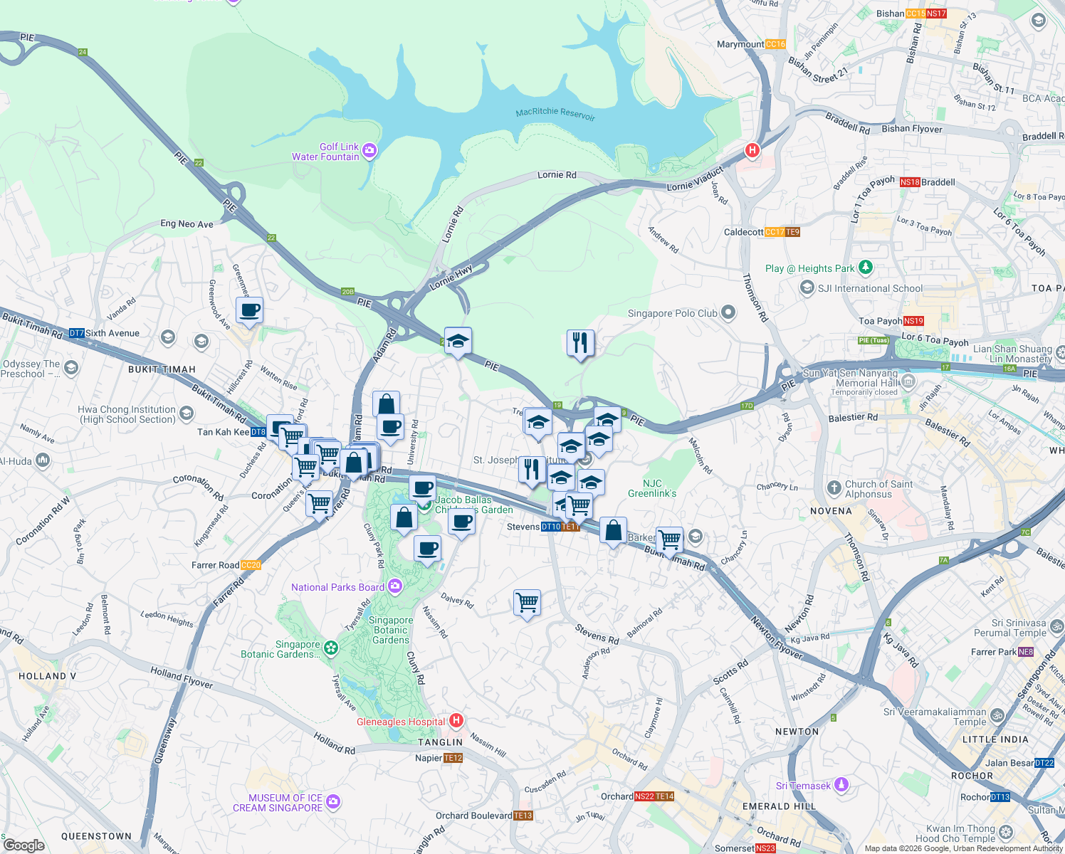 map of restaurants, bars, coffee shops, grocery stores, and more near in Singapore