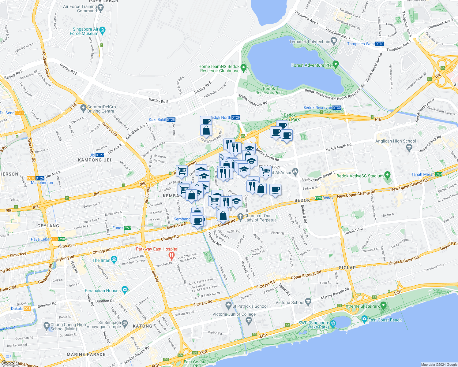 map of restaurants, bars, coffee shops, grocery stores, and more near in Singapore