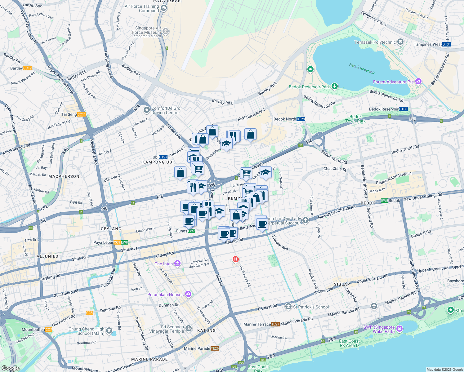 map of restaurants, bars, coffee shops, grocery stores, and more near in Singapore
