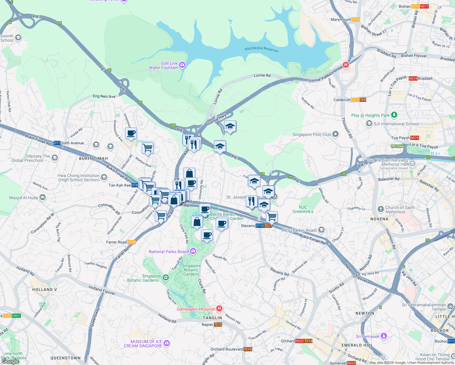 map of restaurants, bars, coffee shops, grocery stores, and more near in Singapore