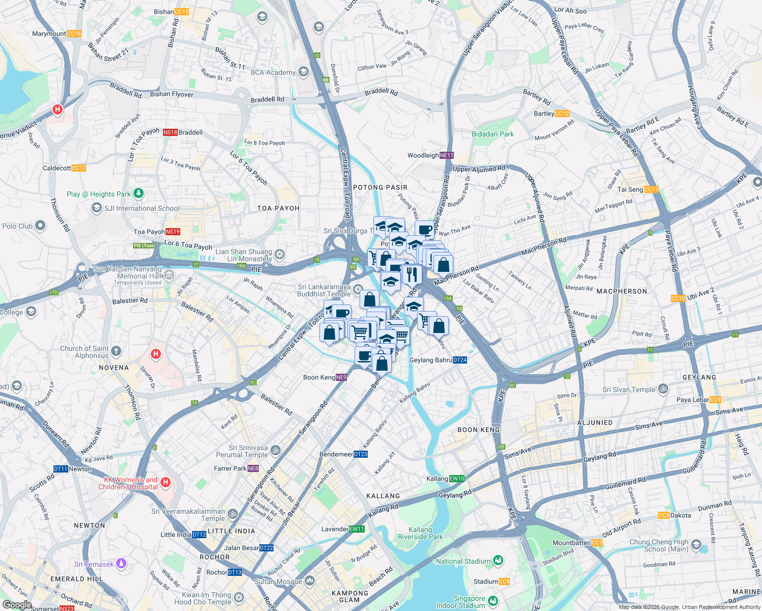 map of restaurants, bars, coffee shops, grocery stores, and more near in Singapore