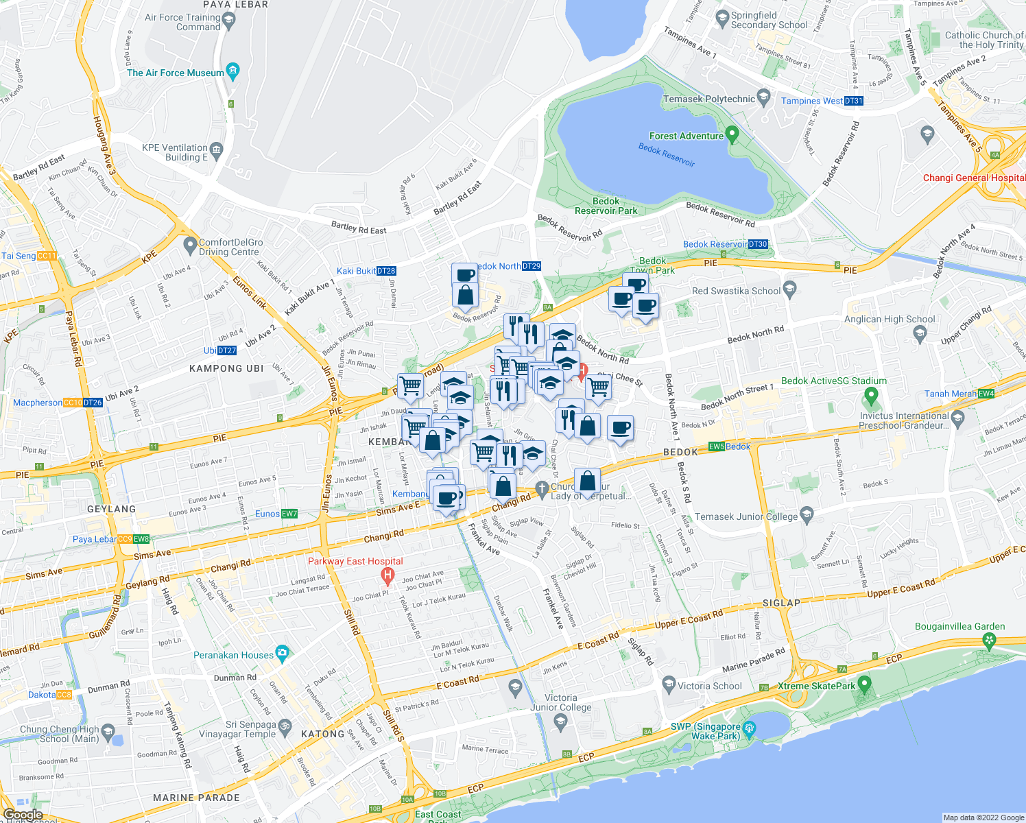 map of restaurants, bars, coffee shops, grocery stores, and more near in Singapore