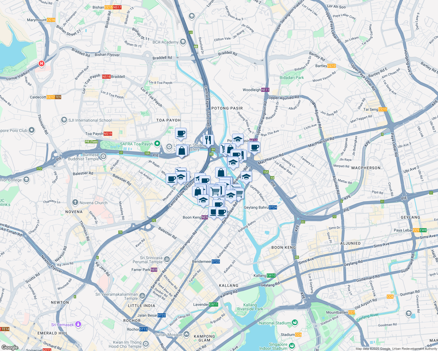 map of restaurants, bars, coffee shops, grocery stores, and more near in Singapore