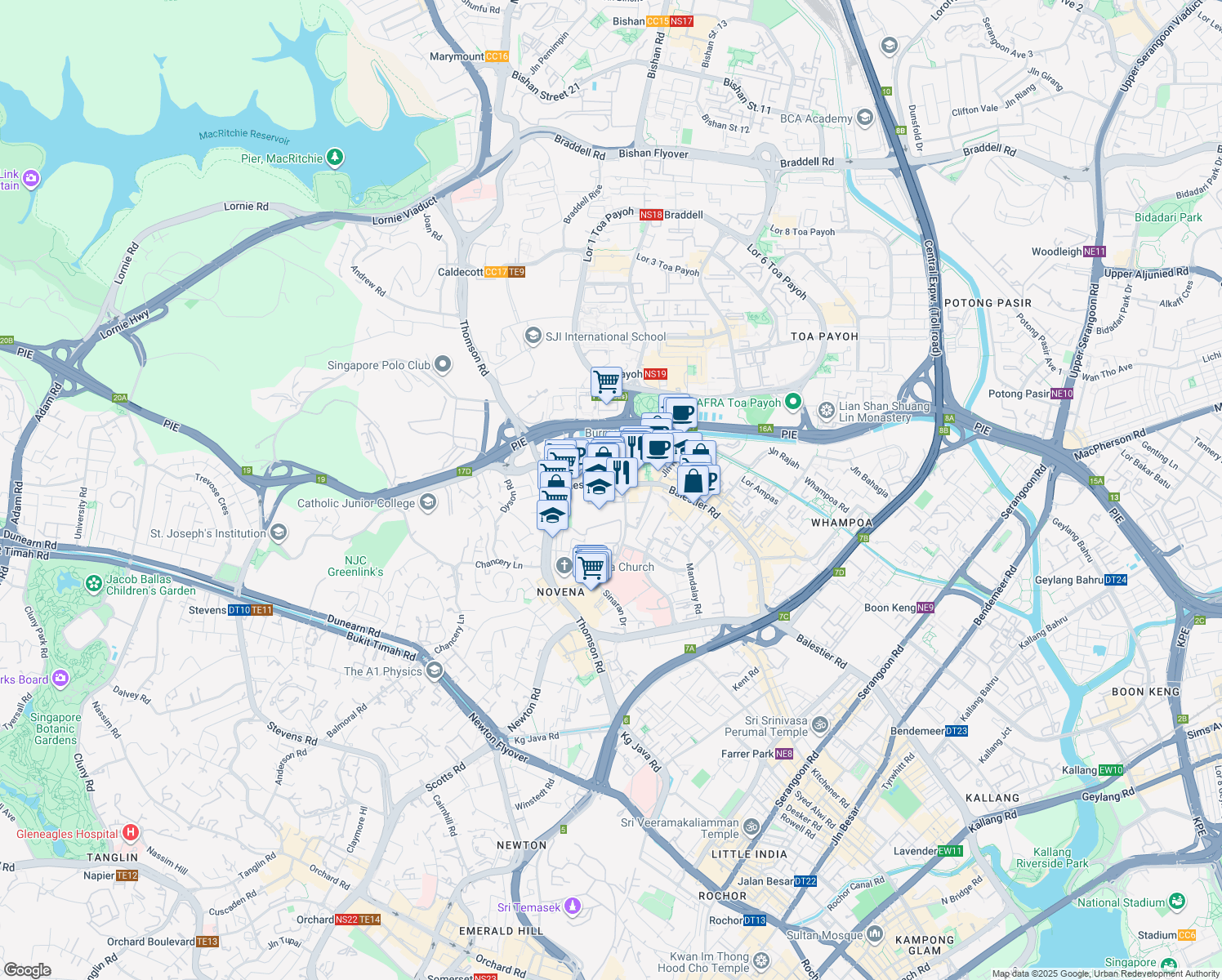map of restaurants, bars, coffee shops, grocery stores, and more near in Singapore