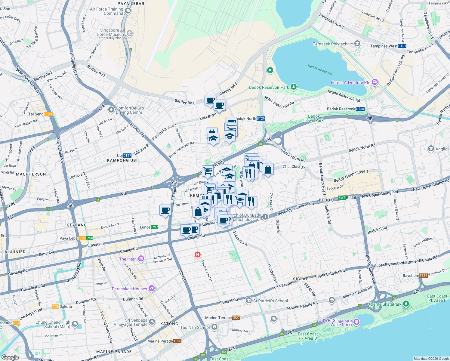 map of restaurants, bars, coffee shops, grocery stores, and more near in Singapore