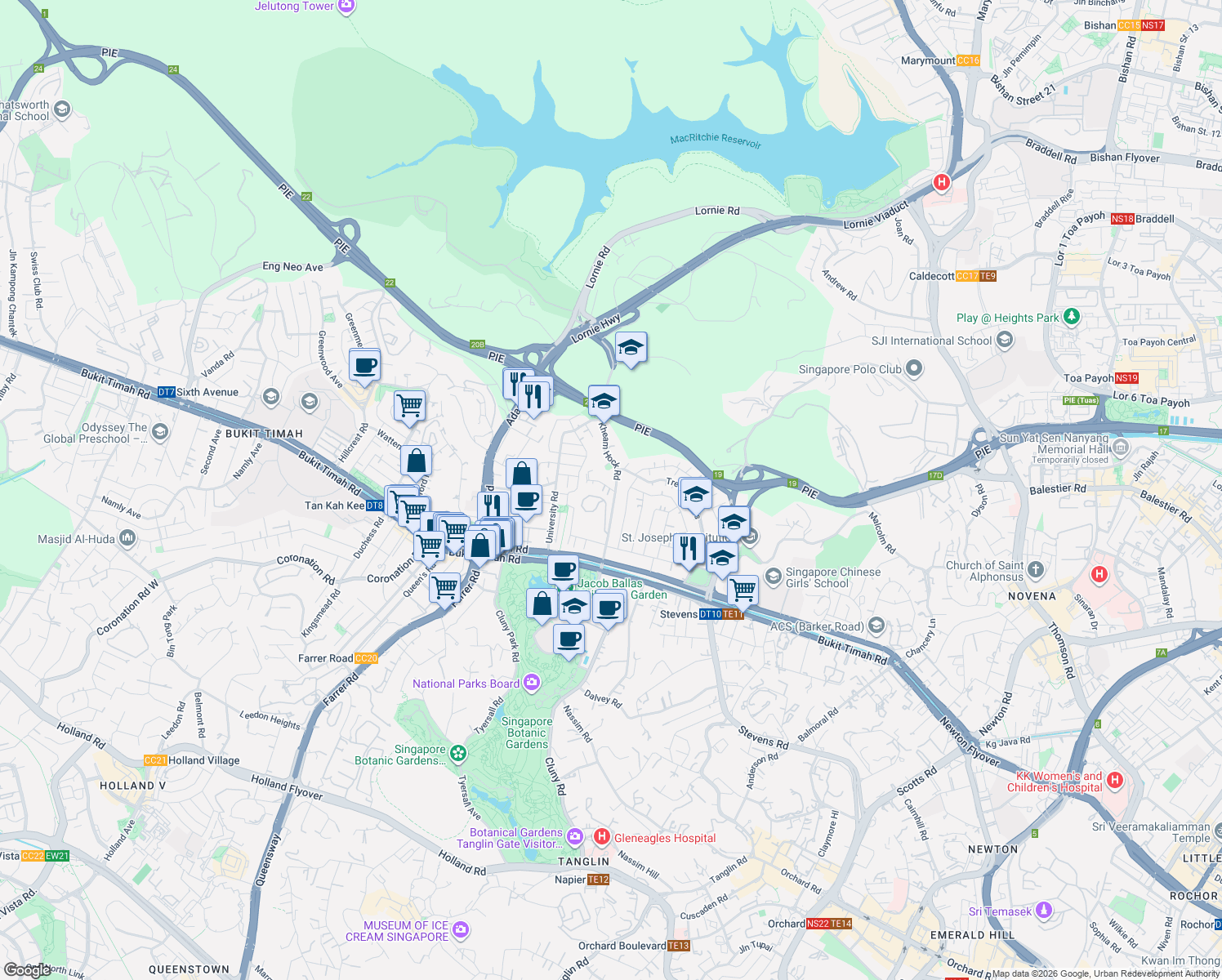 map of restaurants, bars, coffee shops, grocery stores, and more near in Singapore