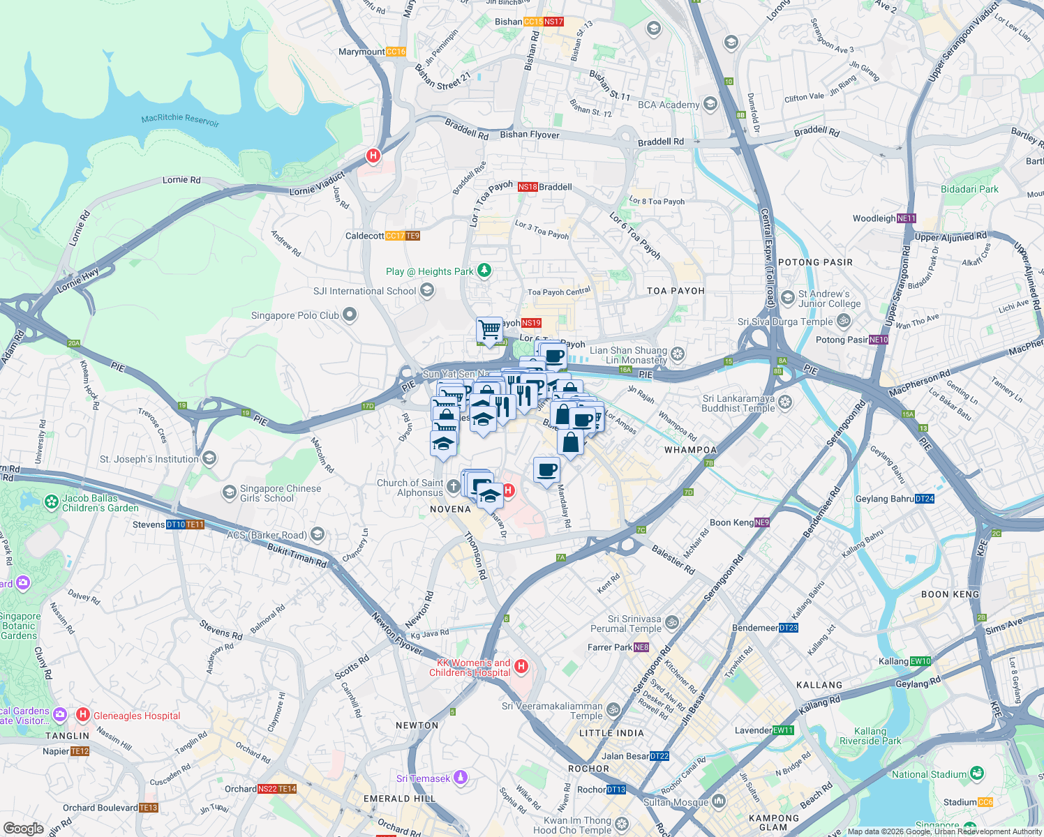 map of restaurants, bars, coffee shops, grocery stores, and more near in Singapore