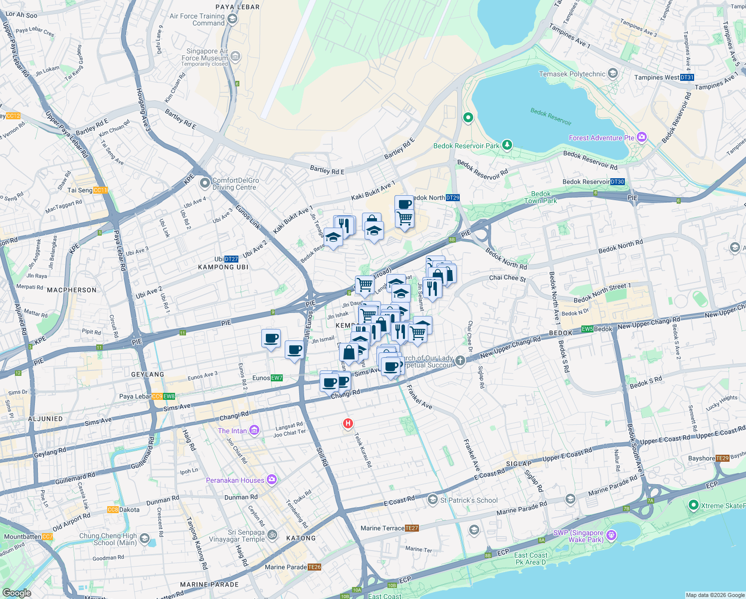 map of restaurants, bars, coffee shops, grocery stores, and more near in Singapore
