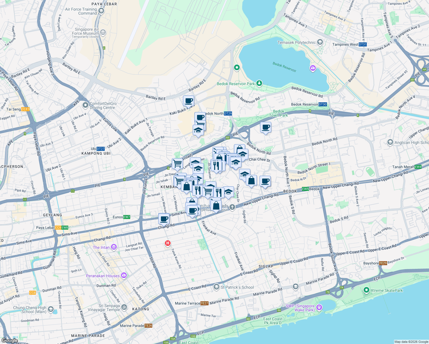map of restaurants, bars, coffee shops, grocery stores, and more near in Singapore