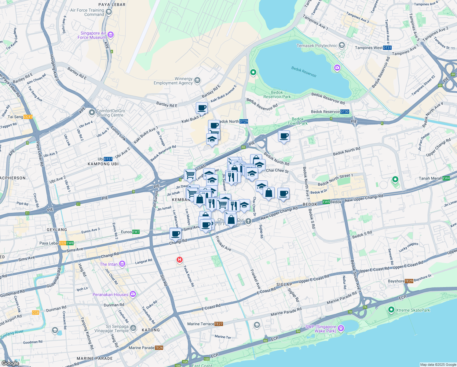 map of restaurants, bars, coffee shops, grocery stores, and more near in Singapore