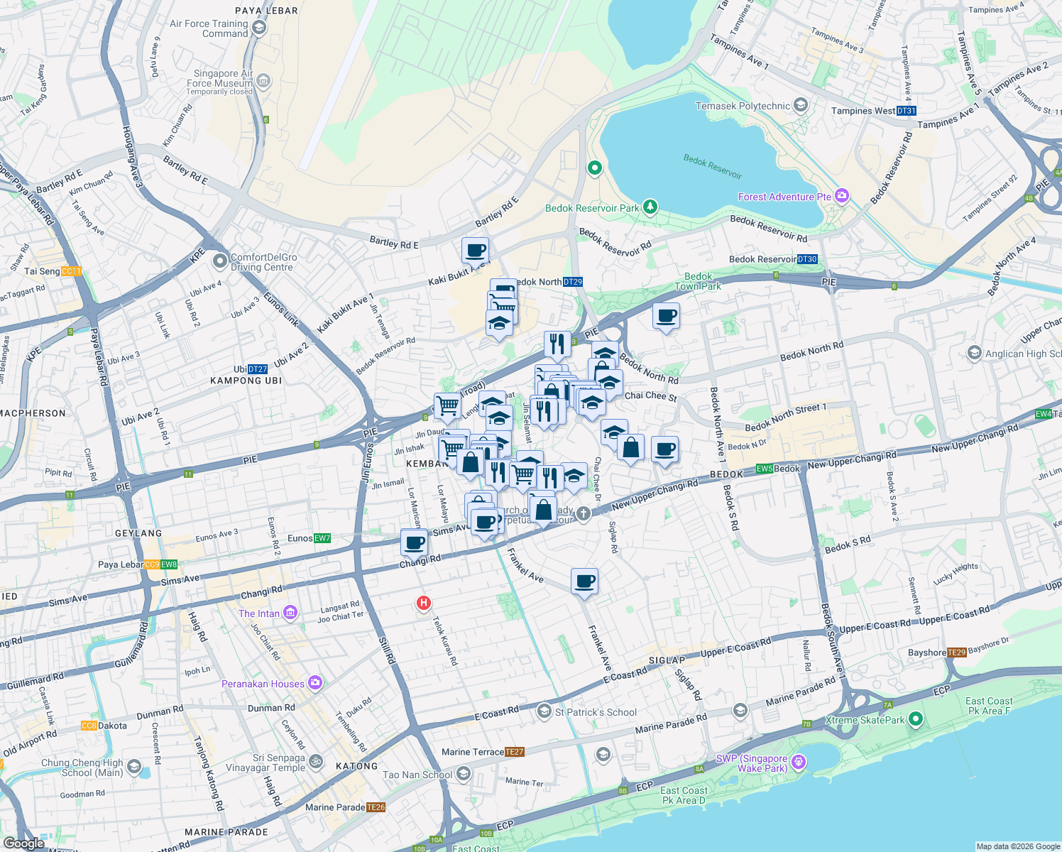 map of restaurants, bars, coffee shops, grocery stores, and more near in Singapore
