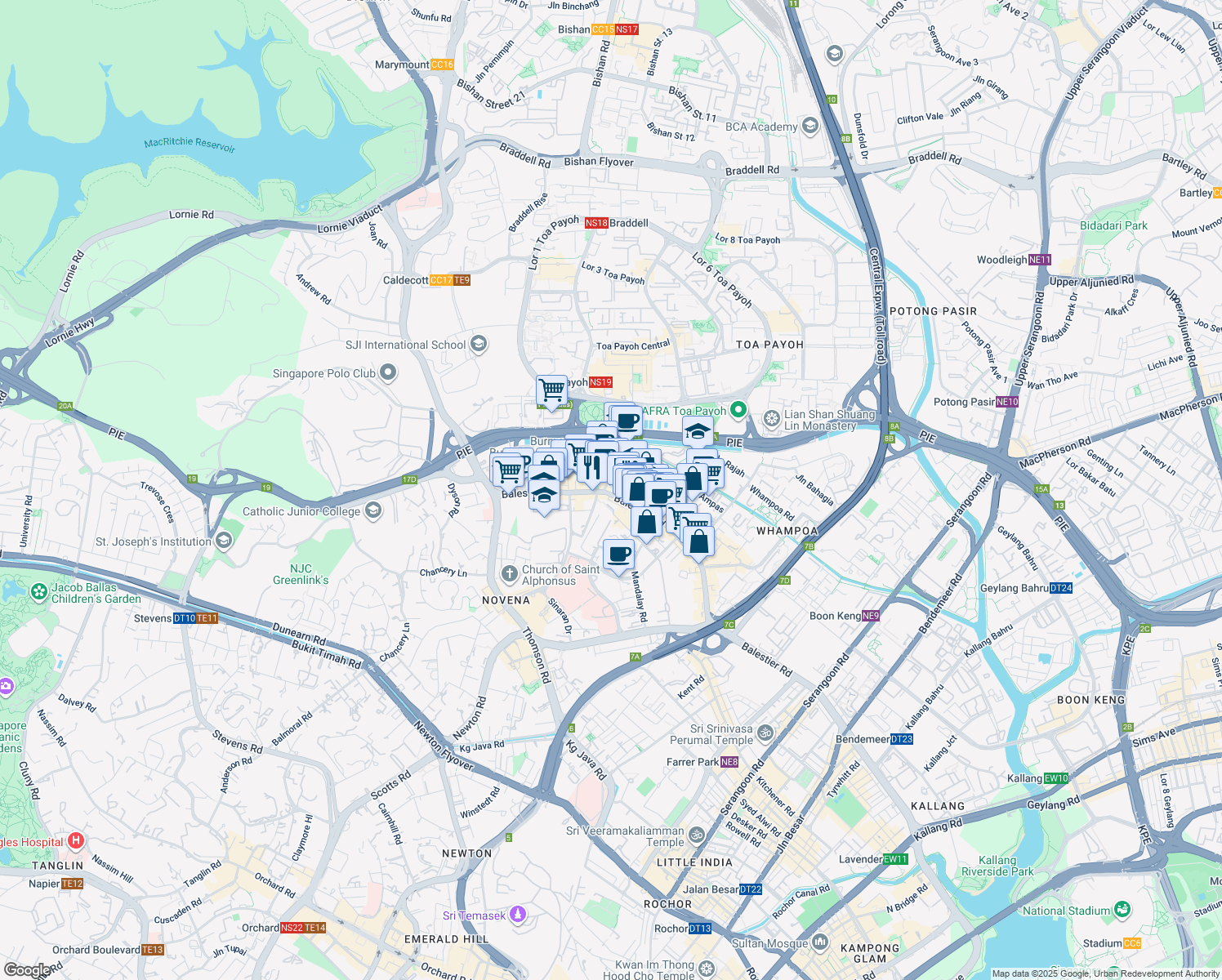 map of restaurants, bars, coffee shops, grocery stores, and more near in Singapore