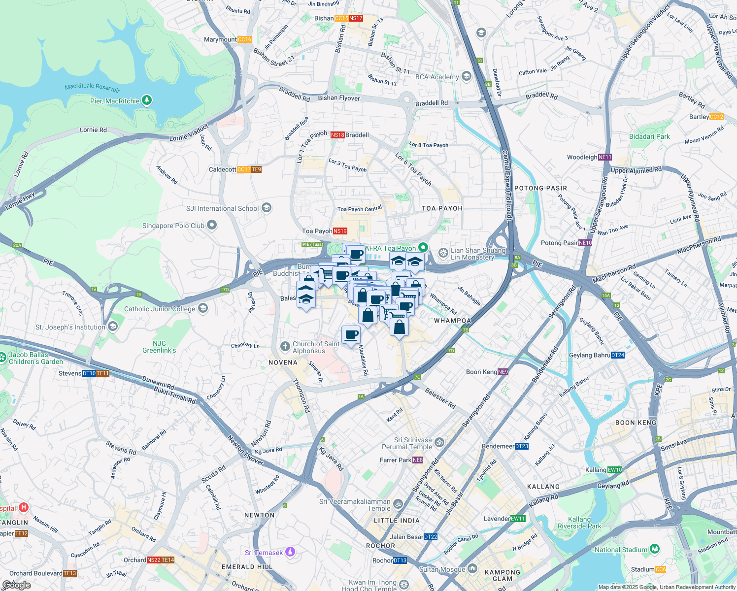 map of restaurants, bars, coffee shops, grocery stores, and more near in Singapore