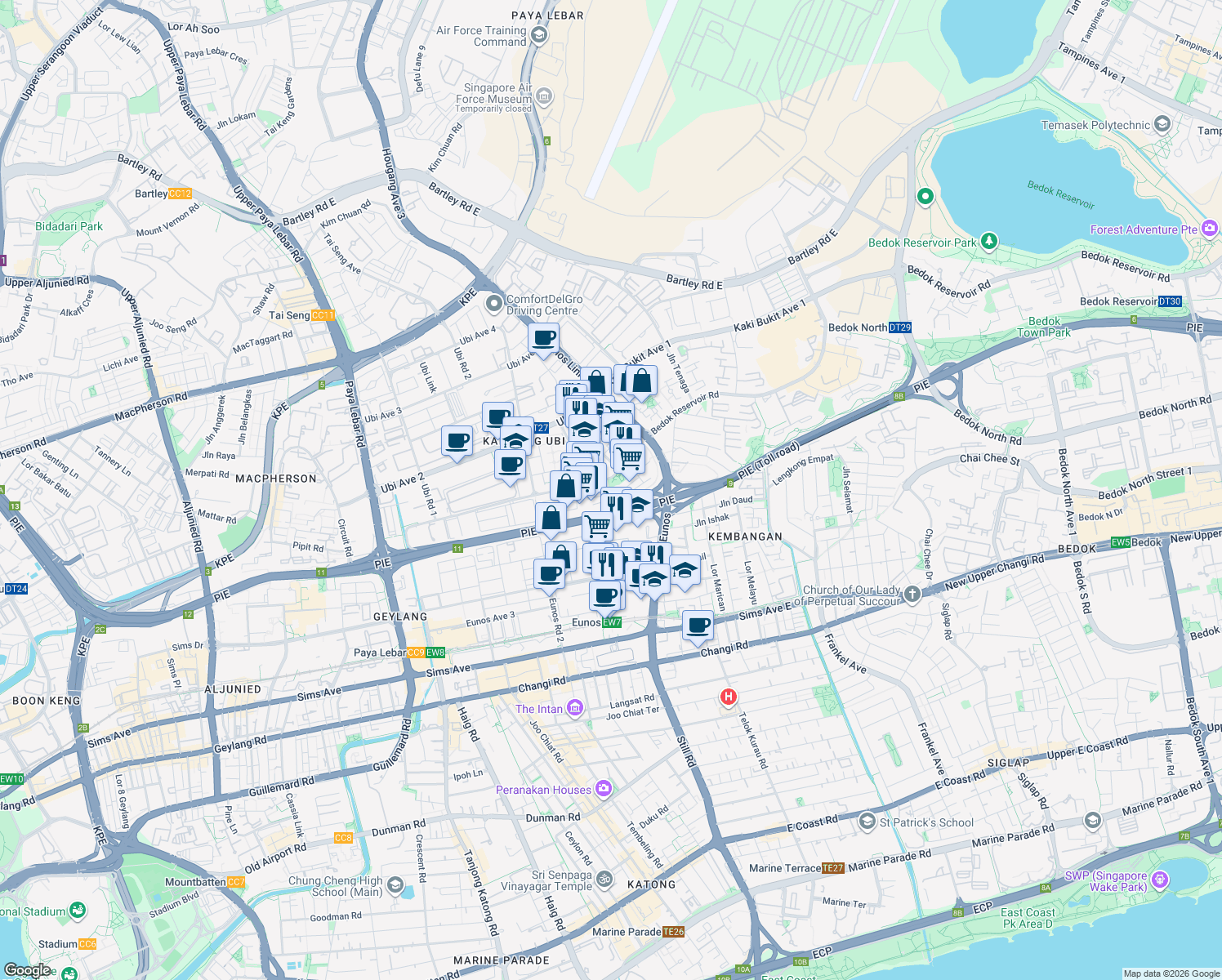 map of restaurants, bars, coffee shops, grocery stores, and more near in Singapore