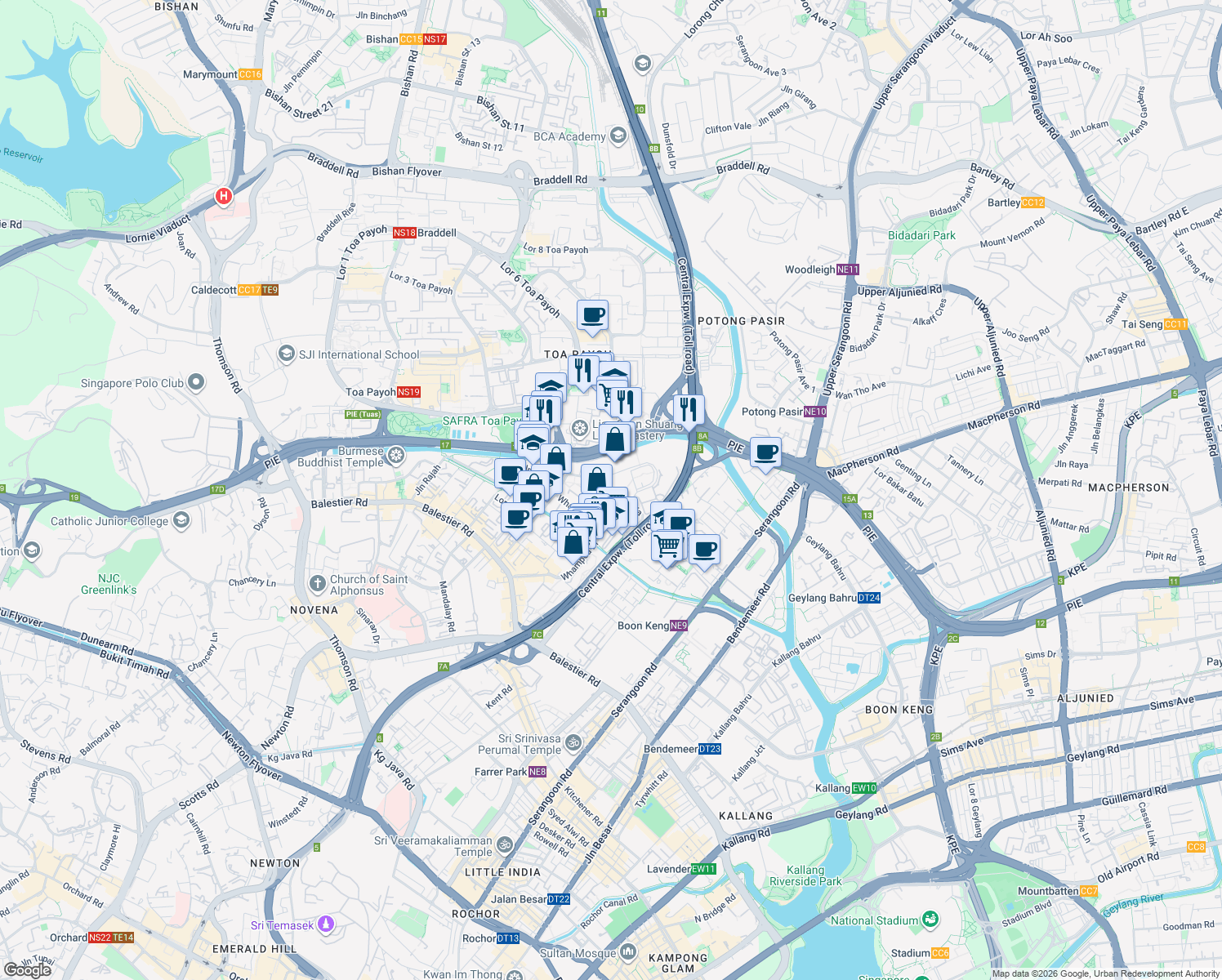 map of restaurants, bars, coffee shops, grocery stores, and more near in Singapore