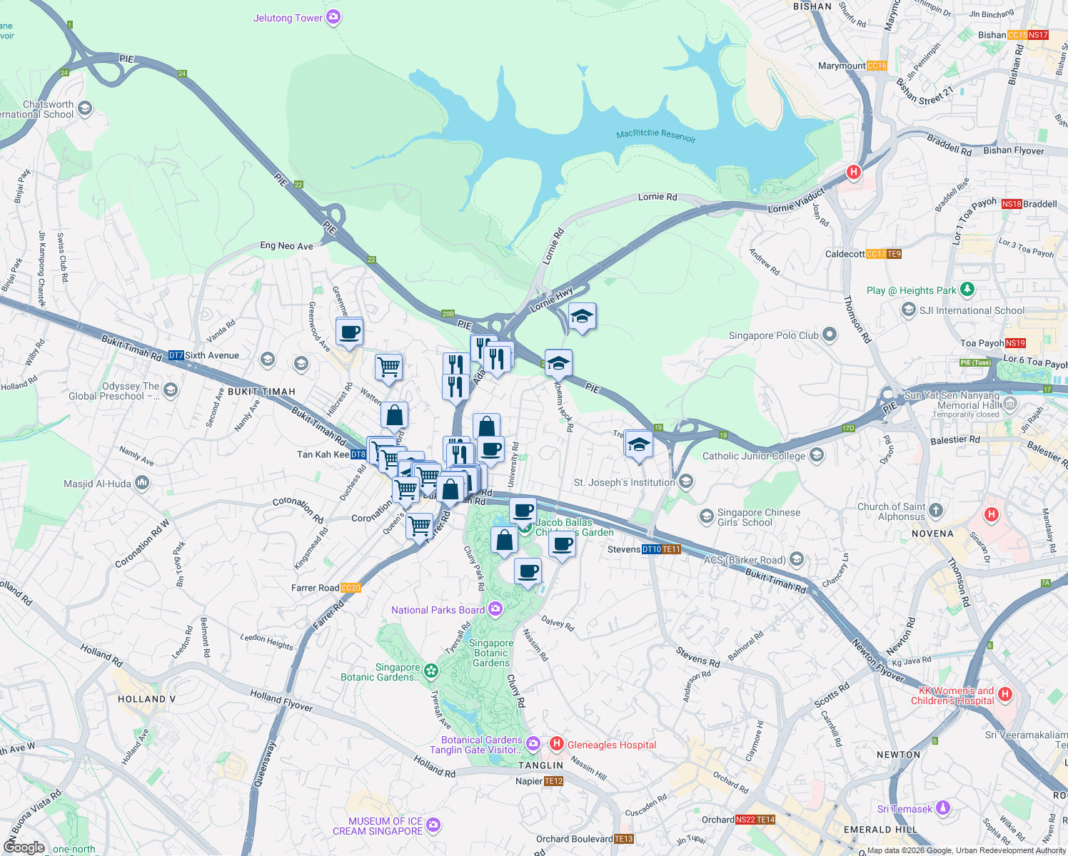 map of restaurants, bars, coffee shops, grocery stores, and more near in Singapore