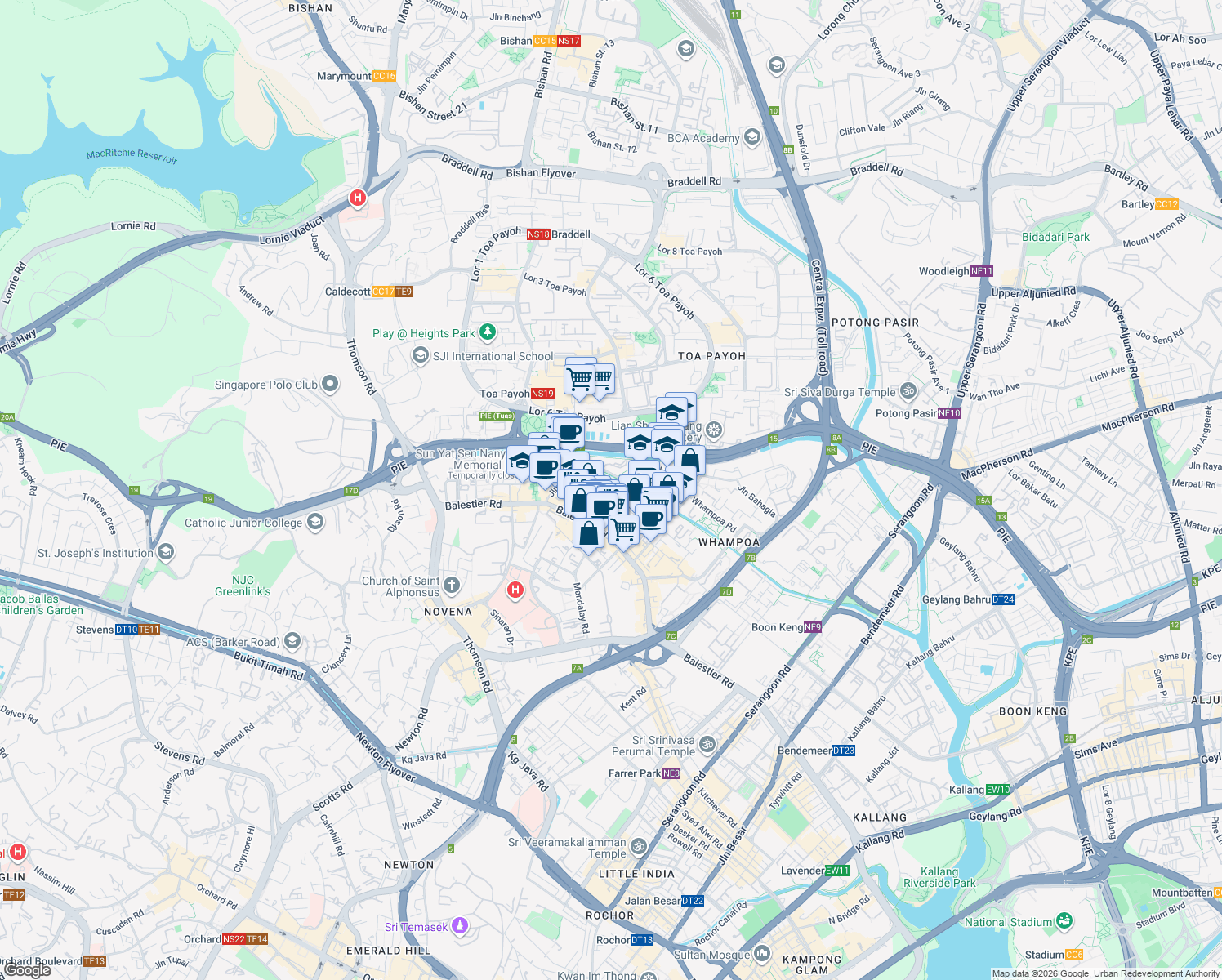 map of restaurants, bars, coffee shops, grocery stores, and more near in Singapore
