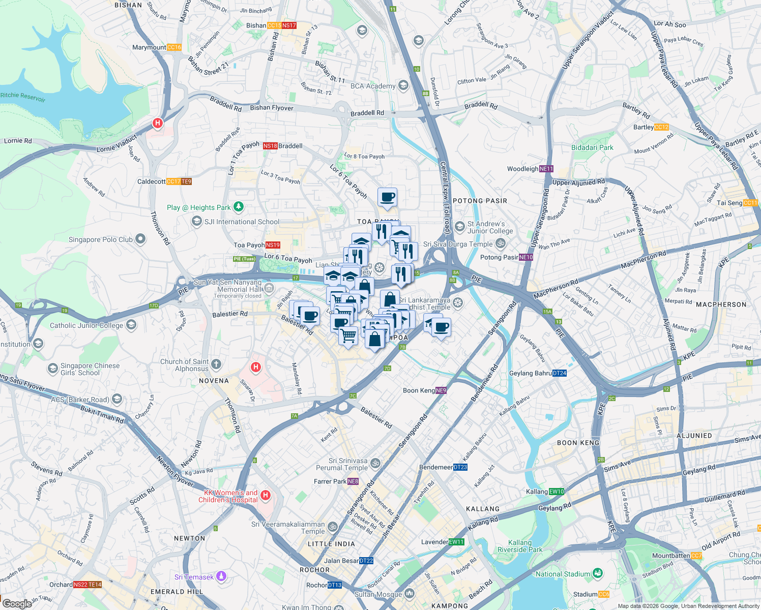 map of restaurants, bars, coffee shops, grocery stores, and more near in Singapore
