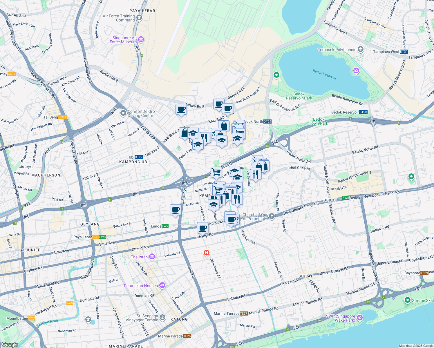 map of restaurants, bars, coffee shops, grocery stores, and more near in Singapore