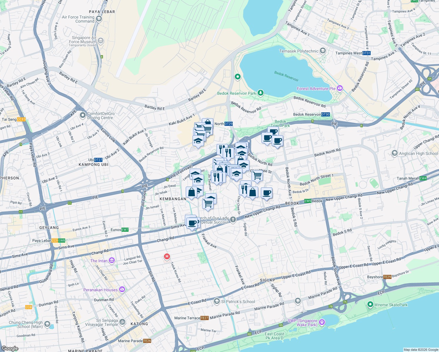 map of restaurants, bars, coffee shops, grocery stores, and more near in Singapore