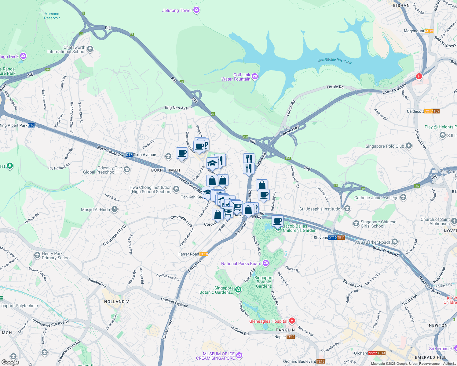 map of restaurants, bars, coffee shops, grocery stores, and more near in Singapore