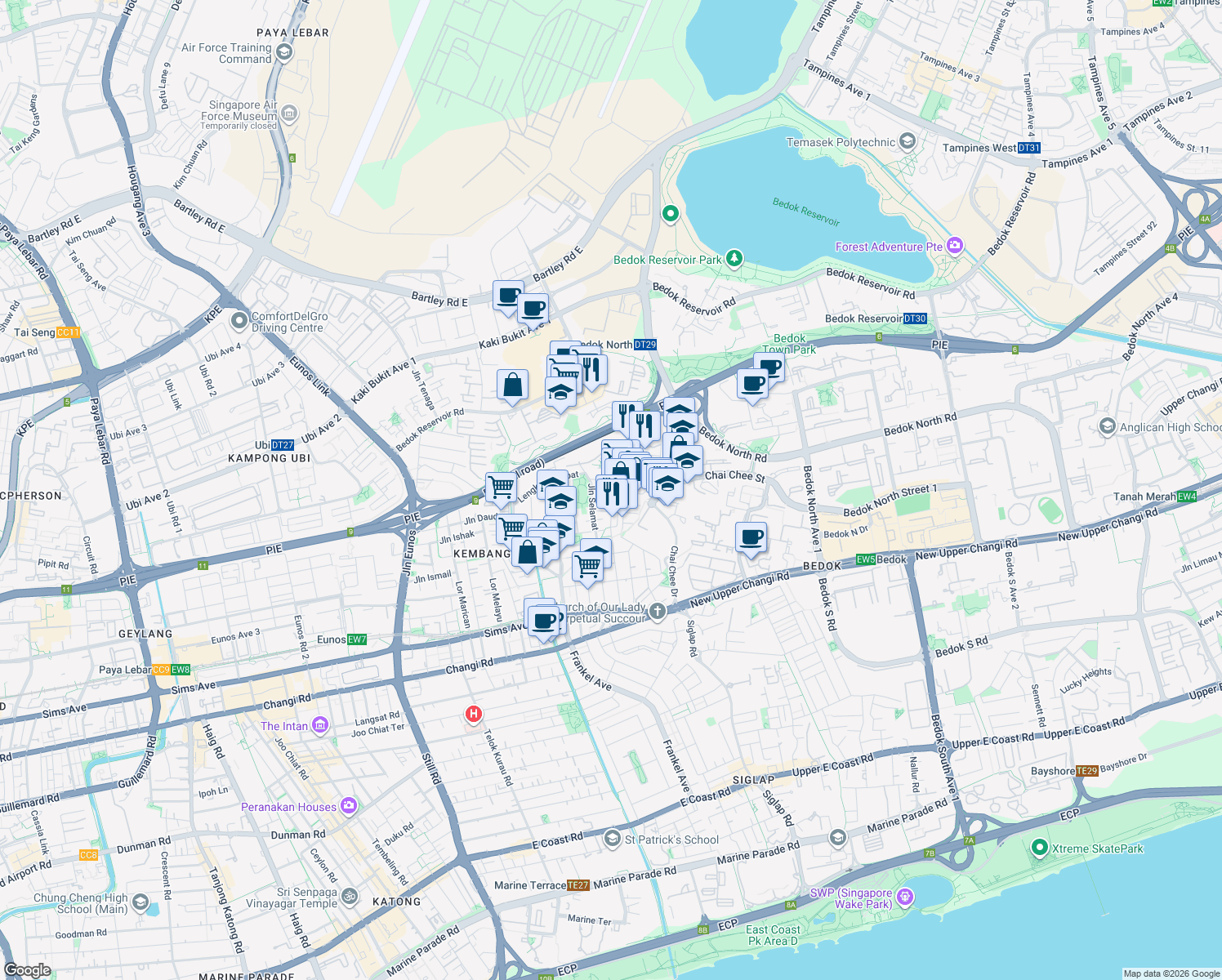 map of restaurants, bars, coffee shops, grocery stores, and more near in Singapore